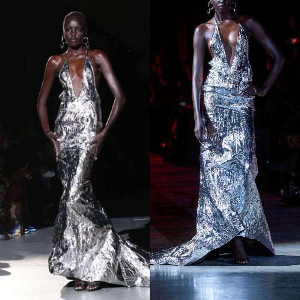 LaQuan Smith Silver Maxi Dress